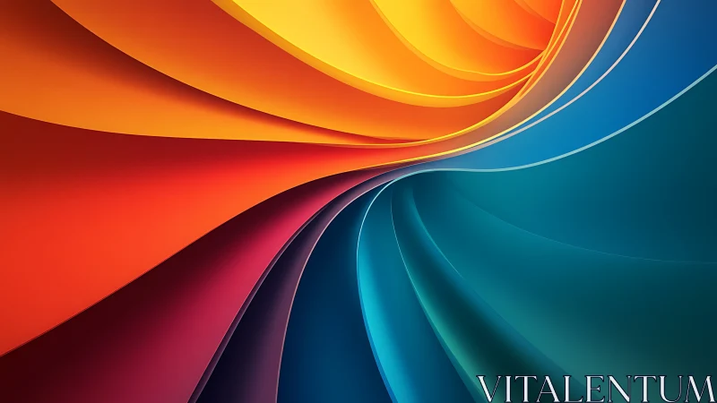 Curved layered gradients form dynamic warm to cool color vortex