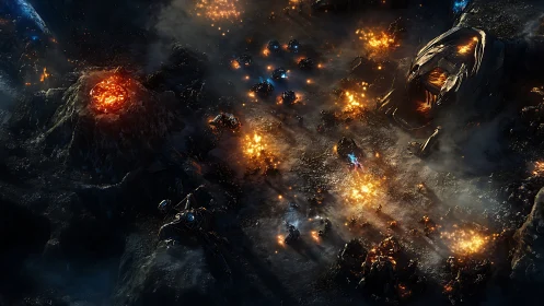 Cosmic Inferno: Stellar Battleground Ablaze with Golden Fire.