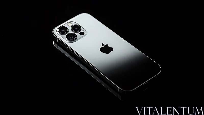 iPhone Pro Max Studio Shot: Silver Metallic Finish with Quad Camera Array.