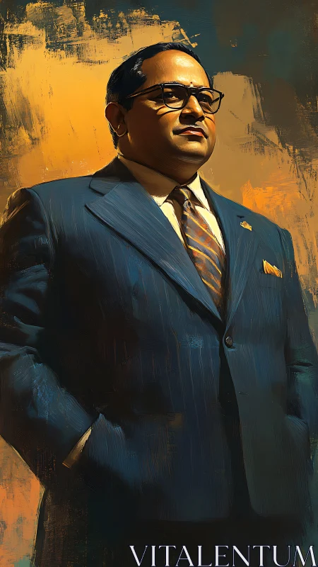 Expressive oil portrait of suited man with dramatic warm backlight