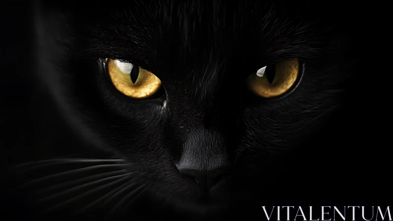 Luminous Predator: Golden Eyes Pierce Through Midnight Shadows