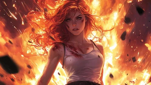 Fiery heroine strides through explosive inferno unbroken