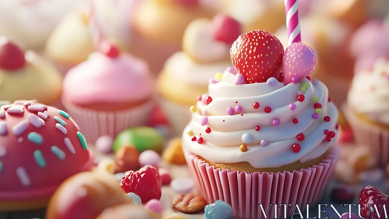 Decorated Cupcakes with Berry Toppings and Sprinkles