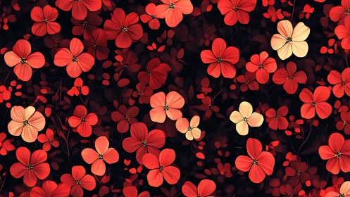 Enchanting Red Flowers Dancing Across a Dark Backdrop