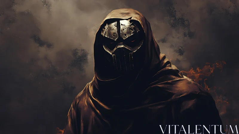 Hooded metallic warlord portrait in moody digital painting style.