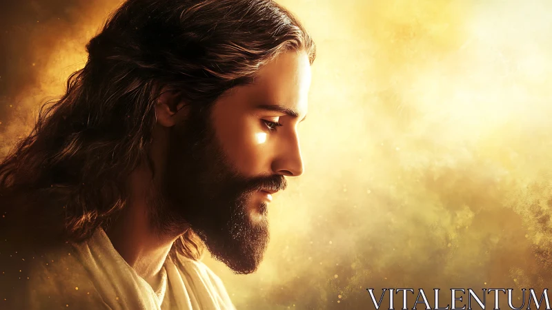 Side profile of long-haired bearded man against diffuse light