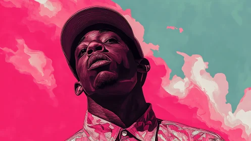 Neon clouds salute a confident portrait in bold gradients