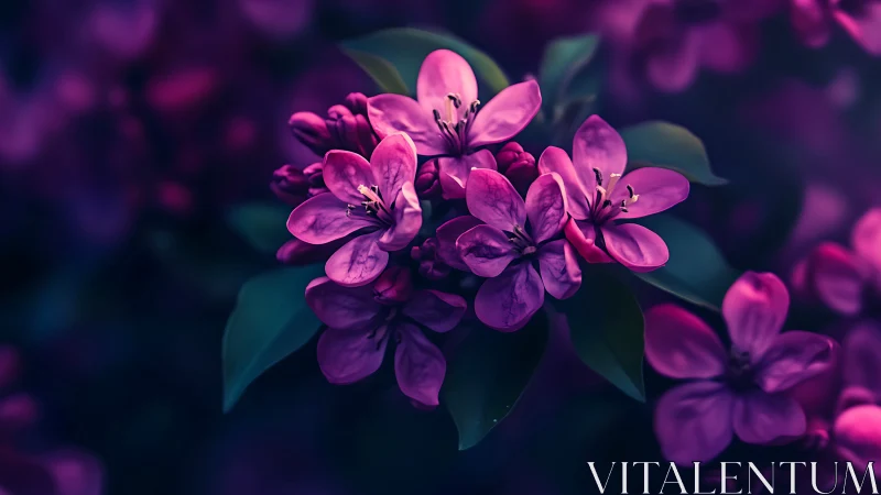 Luminescent Magenta Floral Cluster with Selective Focus Depth.