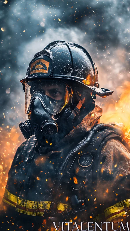 Firefighter in Inferno Combat: Hyper-Dynamic Action Portrait.