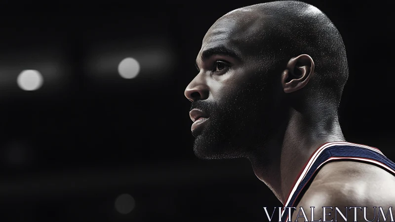 Focused basketball player gazes into the arena lights
