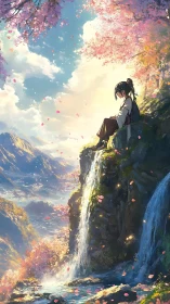 Quiet daydreams above a sunlit valley waterfall cliff.