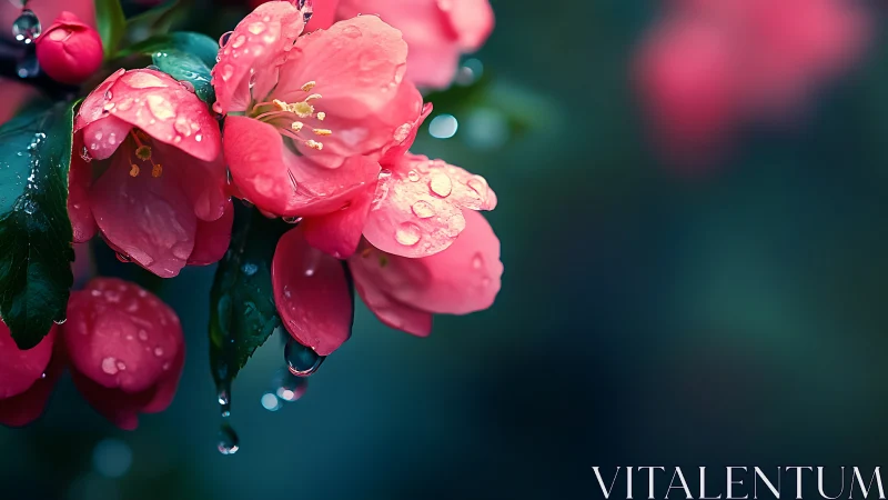 Crimson Blooms Crowned in Raindrops Dance