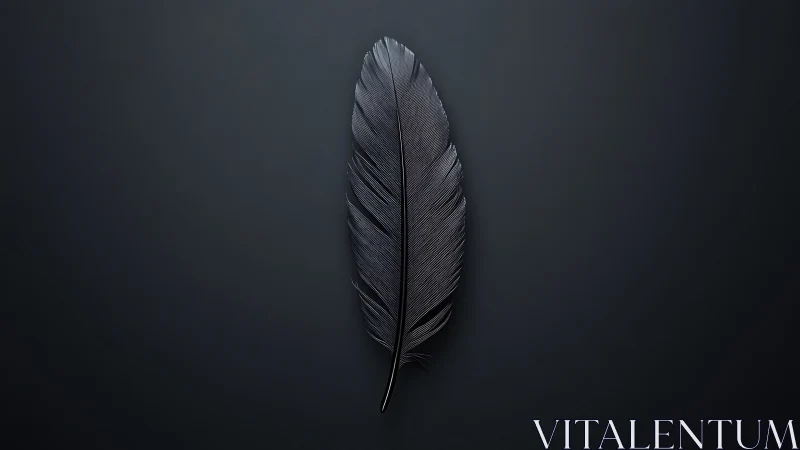 Single dark feather on smooth black background wall art.