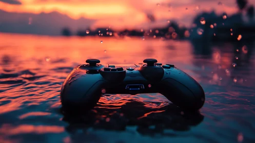 Game Controller Bathes in Fiery Sunset's Liquid Embrace