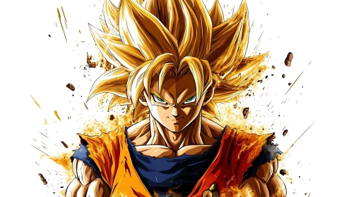 Golden shockwave warrior locked in blazing resolve.