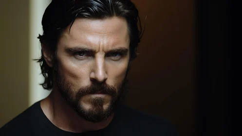 Cinematic male portrait showcases intense frontal expression