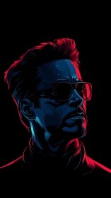 Neon-lit male portrait renders sharp side-lit profile