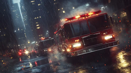 Emergency Response Downtown: Rain-Soaked Urban Nightscape.
