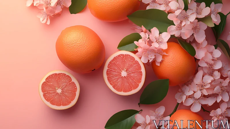 Citrus blossoms dance with grapefruit on a rosy spring stage.