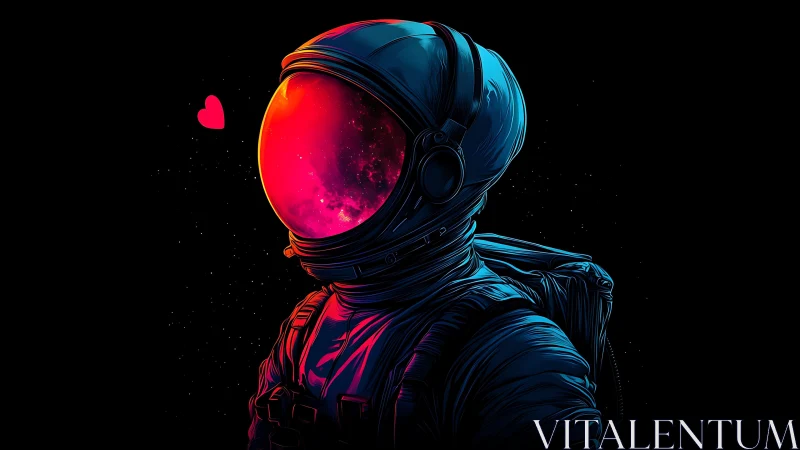 Chromatic deep-space astronaut with luminescent love visor.