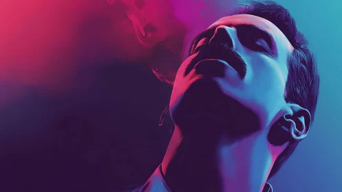 Neon-lit portrait capturing a dreamlike moment of release.