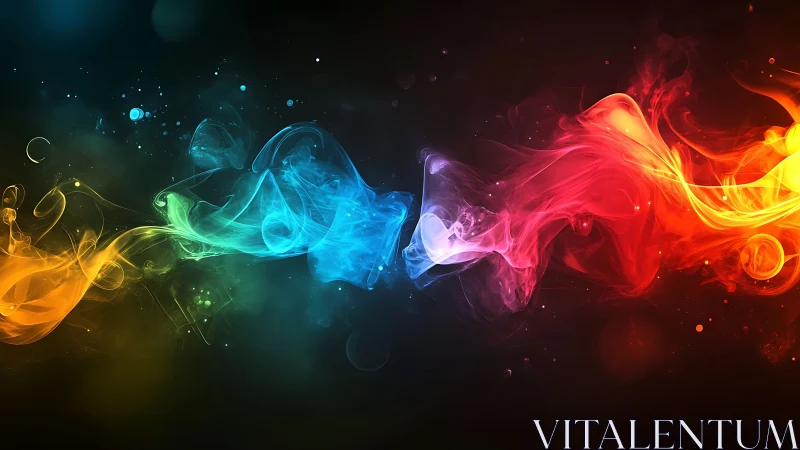 Chromatic smoke waves merge across dark negative space