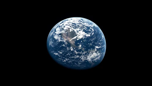 Earth from deep space with illuminated oceans and clouds.