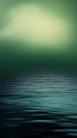 Emerald mist drifts above dark rippling water at dusk.