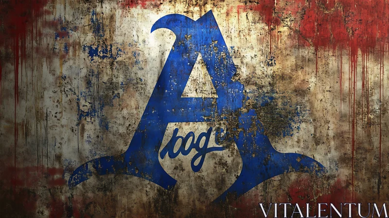 Weathered blue sigil claws through rusted tricolor wall