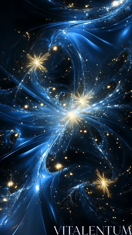 Starlit blue currents swirling through a dreamy cosmic sky.