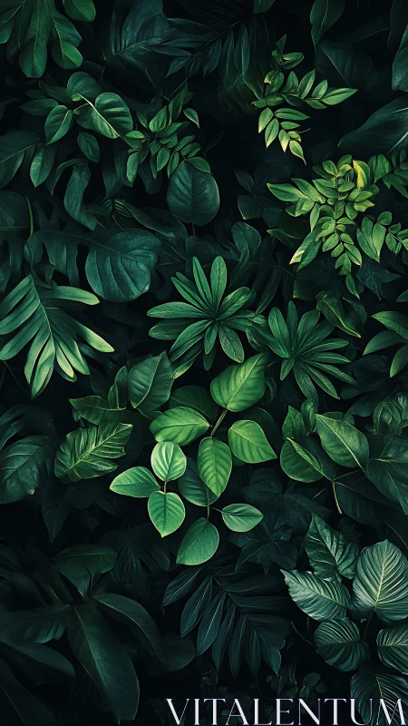 Lush tropical foliage pattern with deep emerald shadows.