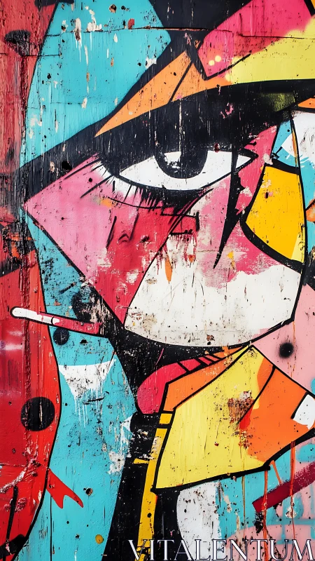 Fragmented street portrait explodes in bold geometric color.