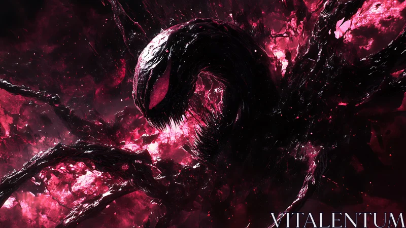 Crimson voidstorm coils as a fanged shadow tears through space