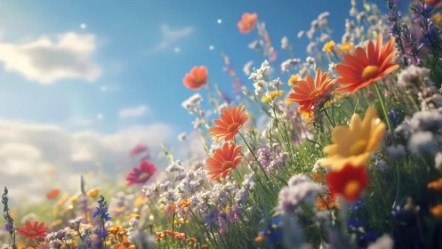 Wildflower Meadow Under Blue Sky.
