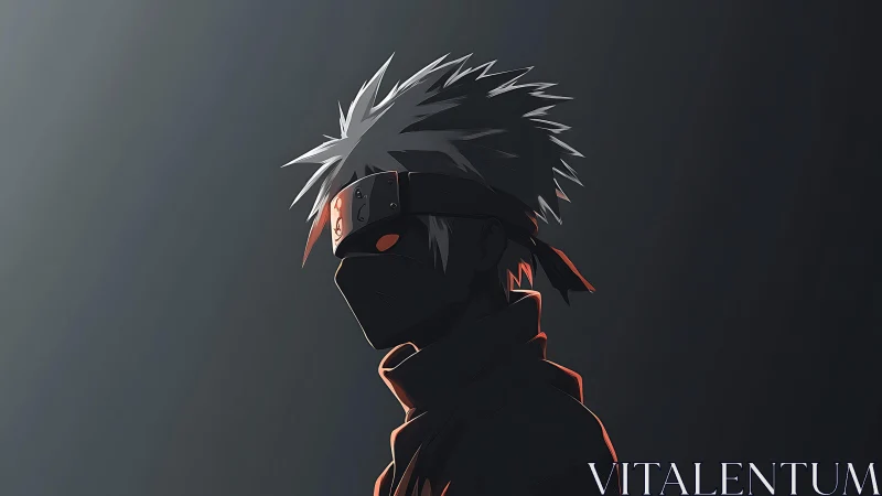 Backlit masked anime warrior rendered in high-contrast rim light