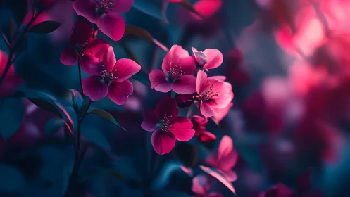 Neon Petals Dance in Twilight's Velvet Embrace