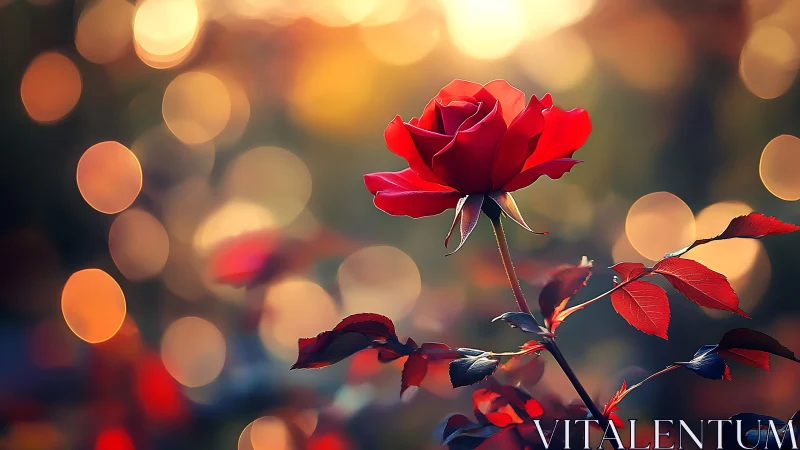 Red rose with bokeh background in soft focus.