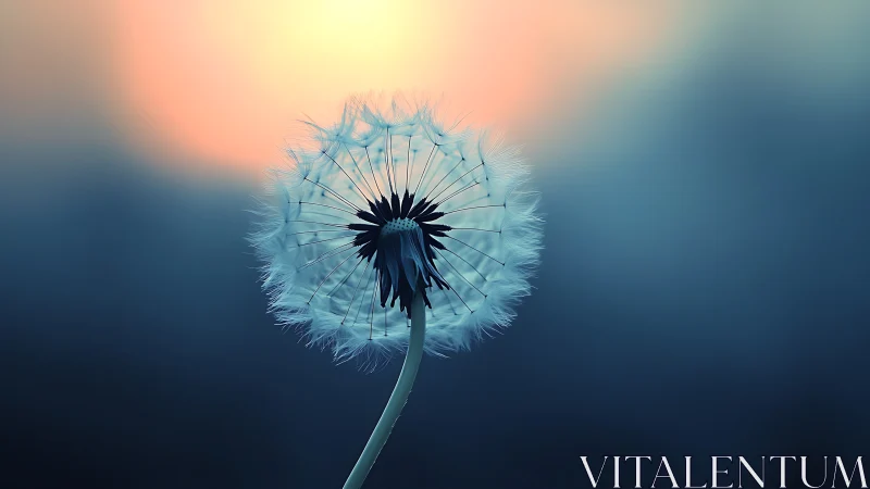 Dandelion clock whispers softly against a painted sunset