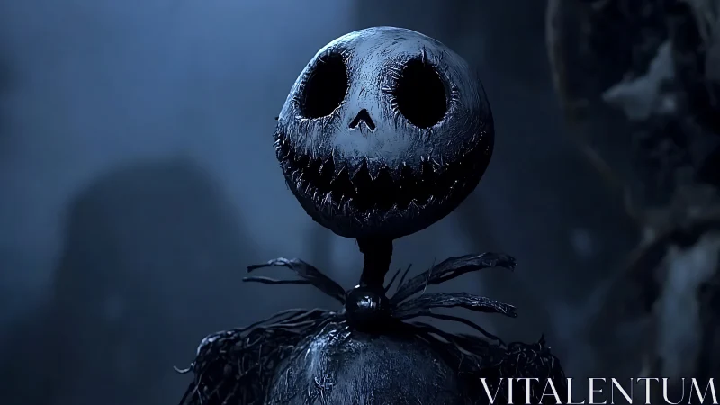 Photorealistic skeletal figure in moody low key lighting study.