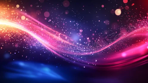 Vibrant abstract wave with glowing particles, digital art style.
