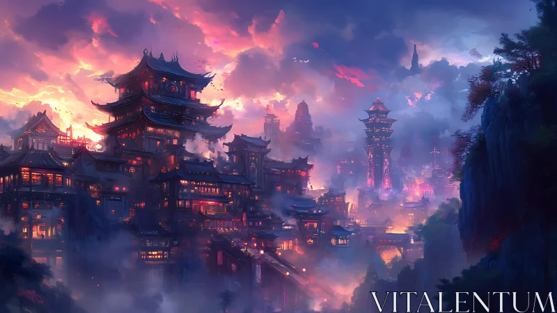 Layered mountain cityscape shows dense luminous architecture