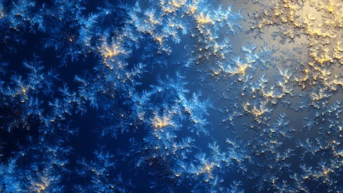 Frozen starlight blooms as fractal frost across midnight blue