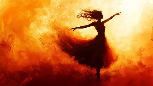 Female Silhouette Against Turbulent Flame Background