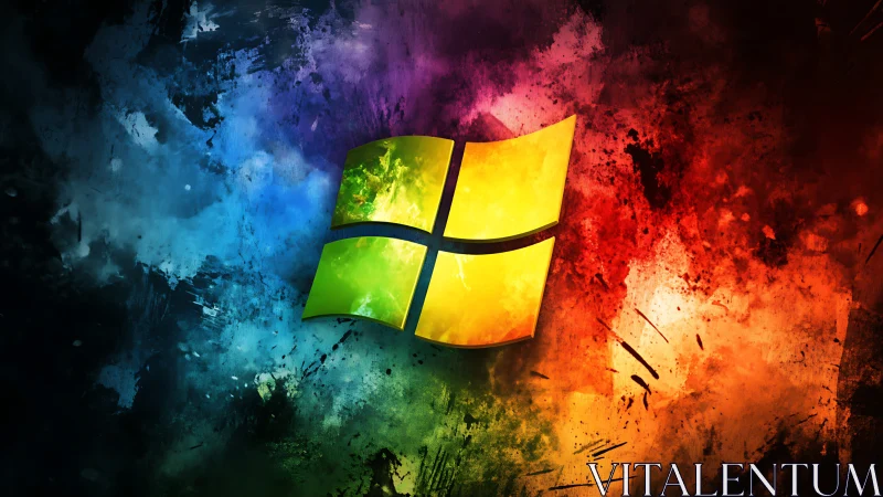 Windows logo rendered over high-contrast multicolor grunge field