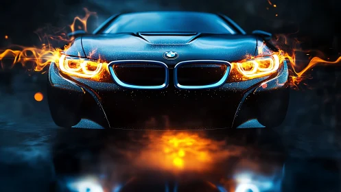 Fire kissed night racer stares back with molten neon glare