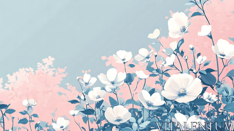 Ethereal Bloom Garden: White Florals Against Dreamy Pastels