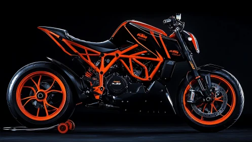 Photorealistic profile of KTM streetfighter motorcycle chassis geometry.