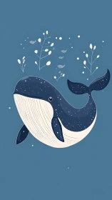 Stylized whale illustration occupies centered marine space