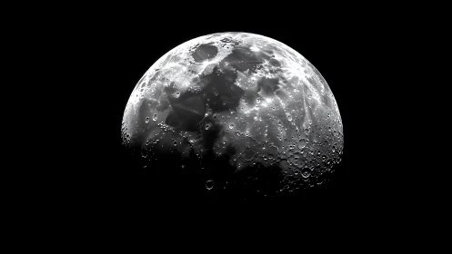 Lunar hemisphere portrait with high-contrast crater relief.