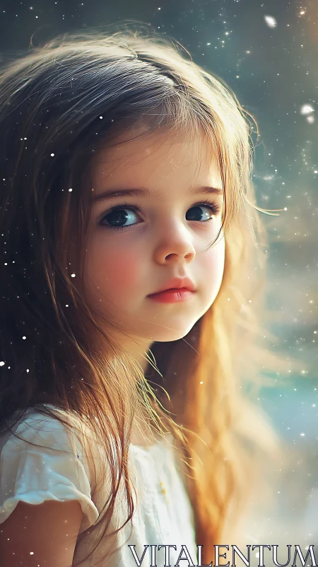 Digital portrait of young girl with luminous ethereal effects